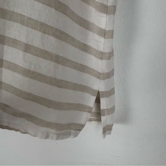 Vintage Liz Claiborne 2X Top Striped Beige and White Linen Blend Coastal Casual - Picture 10 of 13